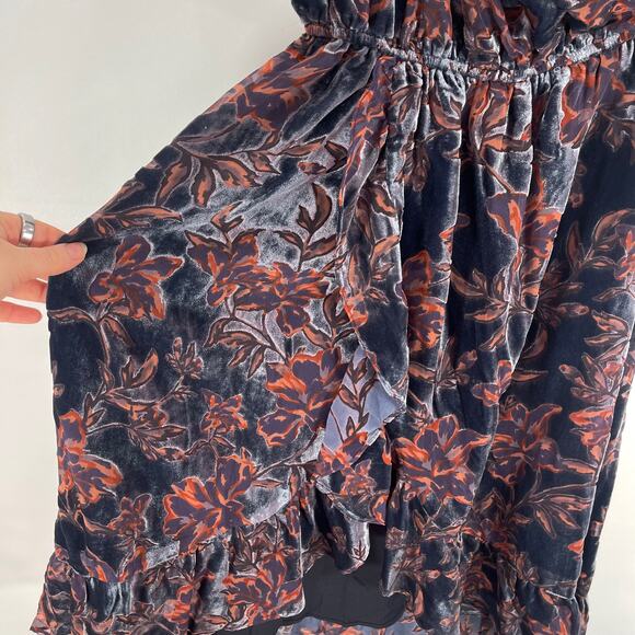 Adelyn Rae Angie Dress One Shoulder Velvet Floral Ruffle Small New With Tags - Picture 11 of 13